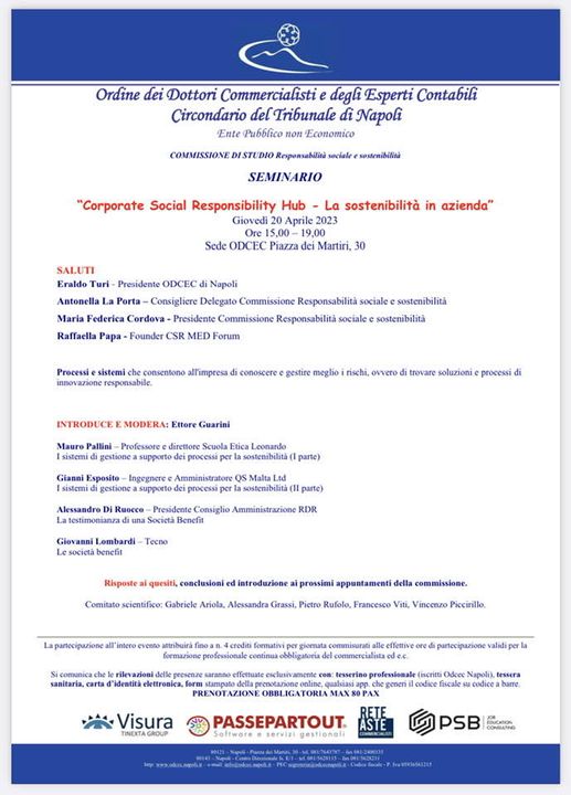 ODCEC Napoli, 1° appuntamento della Commissione CSR
